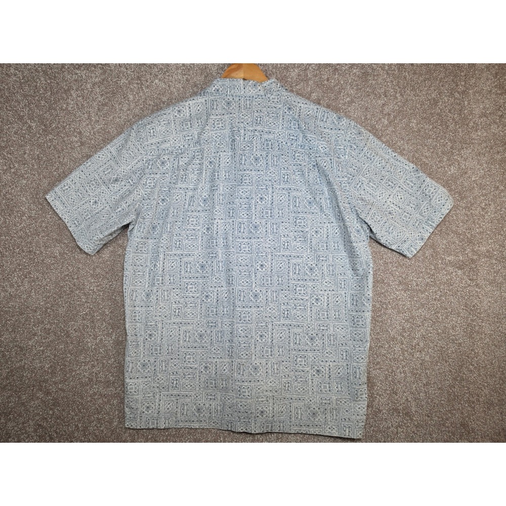 LL Bean Mens Blue Geometric Tile Print Cotton Short Sleeve Button Down Shirt M - Picture 6 of 6
